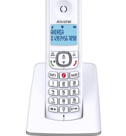 Alcatel F530 - Telephone sans fil avec blocage d'appels evolué , Mains libres, Grand ecran retro eclaire, Sonneries VIP, 10 melodies d'appel, Blanc/Gris