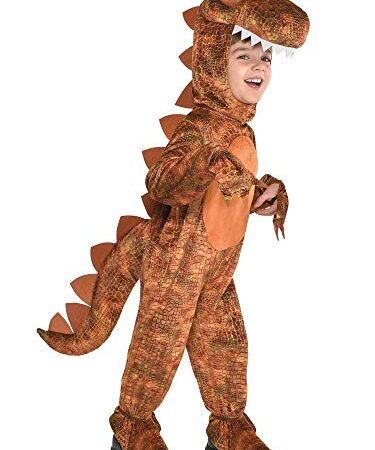 amscan 9908461 Costume de dinosaure T-rex à capuche pour enfant Marron 6-8 ans