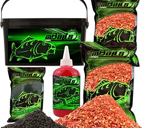 Angel-Berger Magic Baits Kit de nourriture avec seau de nourriture pour pêche Groundbait Liquid Pellets (carpe)