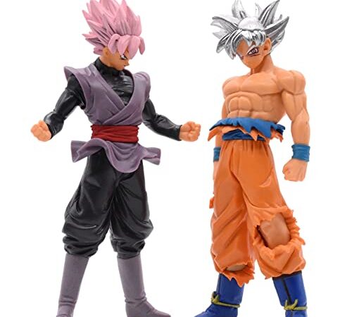 BESTZY Goku Anime Figurine - Goku Anime Super - Figurine Dragon 17.5 cm - Super Saiyan Goku, Goku Anime Z, Figurine de Collection Goku de 30 cm Modèle Statue Jouets 2PCS (Argent & Rose)