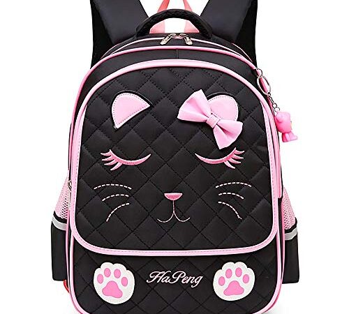 Cartable Fille Primaire, FEWOFJ Sac à Dos Scolaire pour Enfants (Chat Noir)