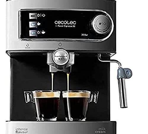 Cecotec Machine à café Express Power Espresso 20 Barista Pro. 2 Thermoblocks, 20Bars, Manomètre, Mode Auto pour 1 et 2 Café(s), Buse vapeur Orientable, Conduit pour Infusions, 2900W. (Basic)