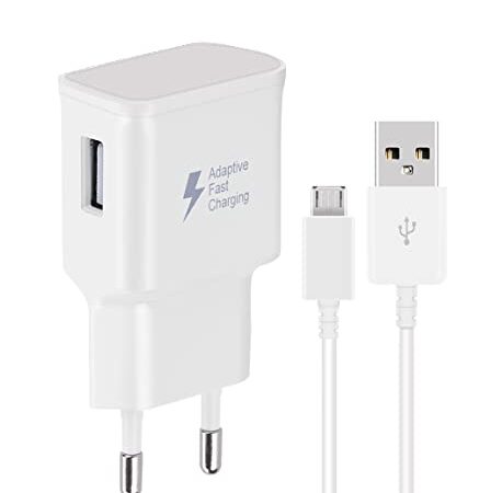 DBZYLN Chargeur + Micro USB Câble Compatible avec Samsung Galaxy S7 Edge S6 Edge S4 S3 A6 J8 J7 J6 J5 J3 Note5 Note4 Note2 Tab S Tab S2, AFC Chargeur Rapide avec Câble 1.5m Android Universel - Blanc