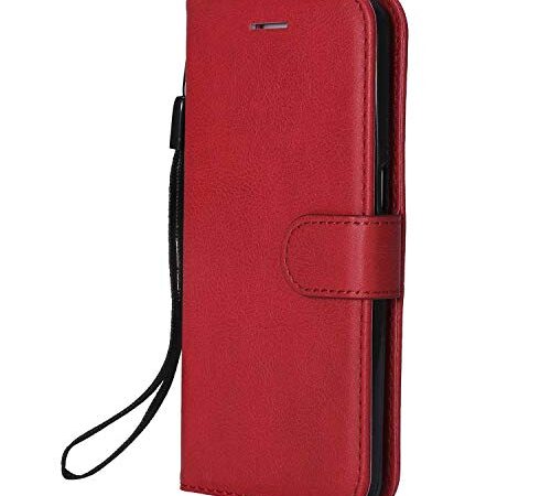 DENDICO Coque Galaxy S7, PU en Cuir Coque Portefeuille Étui Housse, Design Classique TPU Coque pour Samsung Galaxy S7 - Rouge