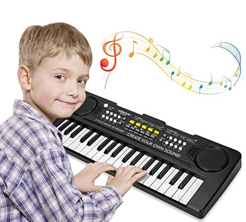 Docam Clavier de Piano pour Enfants, 37 Touches pour Enfants Piano Musical Cadeau d'anniversaire Jouets Éducatifs Multifonctions Électroniques Portables pour 3 4 5 6 Ans Garçons Filles (Noir)