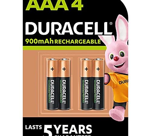 Duracell Piles Rechargeables AAA 900 mAh, lot de 4 piles