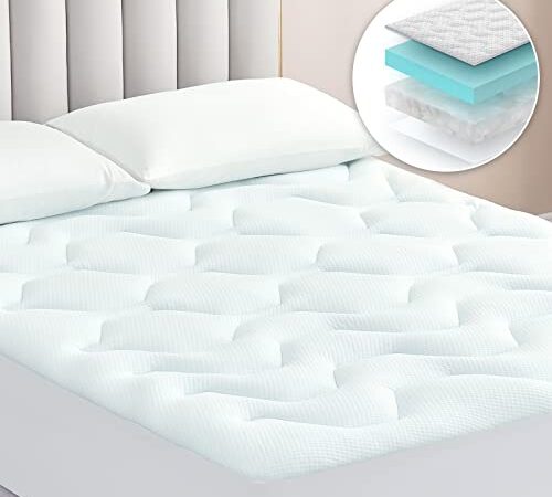 EHEYCIGA Surmatelas 140 x 190 Memoire de Forme, Fibre de Rafraichissant sur Matelas 2 Personnes 140x190 avec Poche Extra Profonde