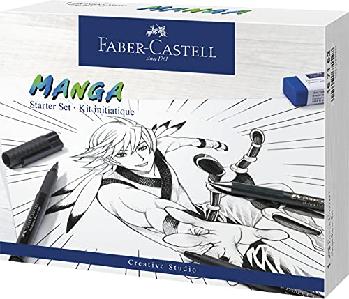 Faber-Castell Pitt Artist Pen Manga Advanced Set 167152 3 stylos à encre de Chine et accessoires, 8 pièces