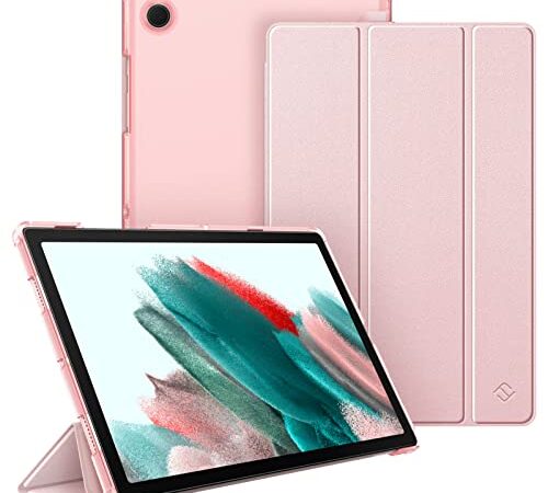 FINTIE Coque pour Samsung Galaxy Tab A8 10.5 Pouces 2021 (SM-X200/X205/X207), Etui Transparent Givré Housse Fine et Légère Cover Veille/Réveil Automatique, Or Rose