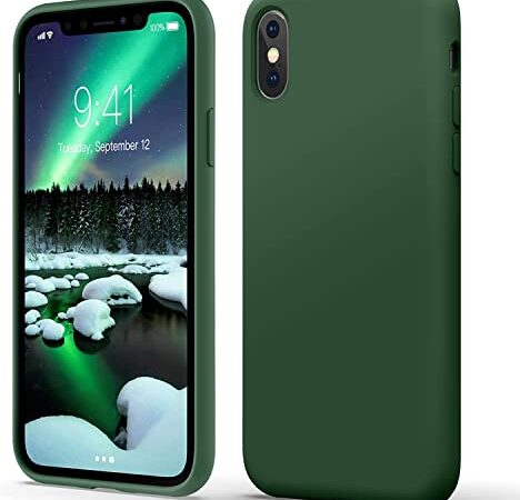 Flyzoo Coque Silicone Liquide pour iPhone XS Max (6,5”), [Protection de La Caméra] [Anti-Empreintes Digitale] [Antichoc de Qualité Militaire] Case 4 Couches Complète Étui avec Microfibre, Vert trèfle