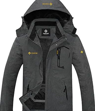 GEMYSE Homme Veste de Ski Imperméable de Montagne Manteau d'hiver Extérieur en Polaire Coupe-Vent avec Capuche(Gris Graphite,M)