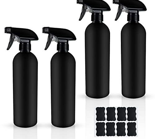 GZkedu 4 Pcs Vaporisateur Vide 500ml, Flacon Spray Vide en Plastique avec Etiquettes, pour Plante, Nettoyage, Jardinage, Cosmétique