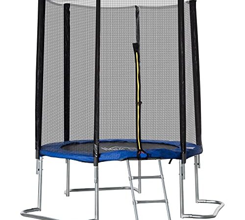 HOMCOM Trampoline pour Enfant Ø 223 cm avec Filet de sécurité, échelle et Porte zippée - Usage extérieur intérieur - Bleu