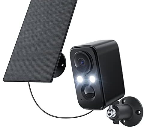 IHOXTX Camera Surveillance WiFi avec Panneau Solaire, Camera Surveillance WiFi Exterieure sans Fil, Vision Nocturne Couleur, Détection Humaine, IP66, Anti-Scintillement, Toute L'année de Protection