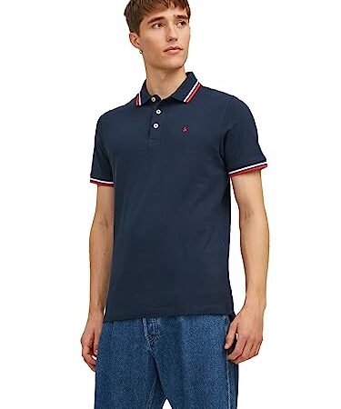 Jack & Jones Hommes Classique en Maille en Coton Polo - Marine - XL