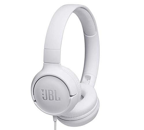 JBL Tune500 - Casque supra-auriculaire avec fil - Léger et pliable - Écouteurs confortables - Avec commande mains libres - Microphone intégré - Blanc