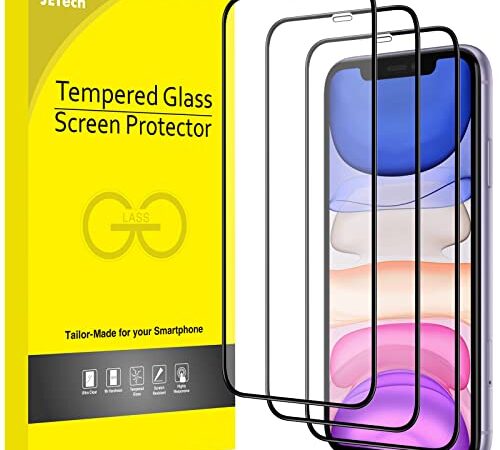 JETech Protection D'écran à Couverture Complète pour iPhone 11/iPhone XR 6,1 Pouces, Bord Noir, Integrale Film en Verre Trempé 9H Compatible Coque, HD Transparent, Lot de 3