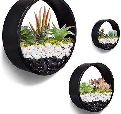 JonesHouseDeco Lot de 3 Pots de Fleurs Muraux en Métal Porte Plante Mural Succulent Planter Vase pour Interieur Decoration Murale Noir