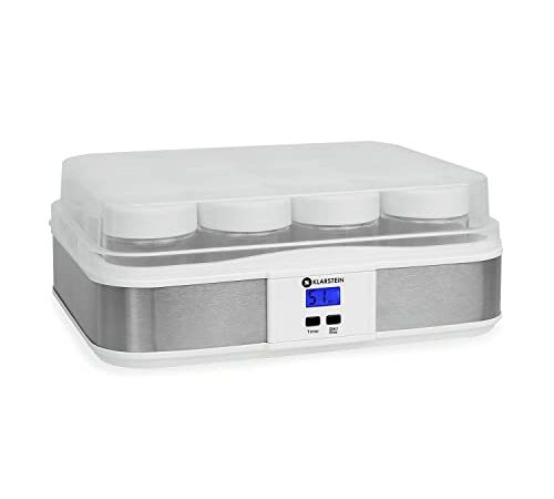 Klarstein Gaia yaourtière électrique 12 pots (préparation de yaourts maison, fromage frais, couvercle hermétique, jusqu'à 2,5L, cadre en inox, écran LCD) - blanc