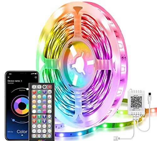 Mexllex Ruban Led 5m Bluetooth, Led Chambre Lumineuse Bande Led RGB Multicolore avec Télécommande à 44 Touches App,Synchronisation avec la Musique pour la Maison Chambre