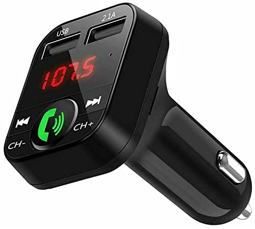 NK Transmetteur FM Bluetooth - Mains Libres, pour Voiture et Camion, Bluetooth Lecteur de Musique V5.0 + EDR, Adaptateur Radio Récepteur FM, Double Port USB 2,1A, Chargement Rapide. 2102, One Size