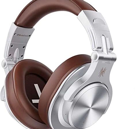 OneOdio Casque Bluetooth sans Fil BT5.2 avec 72 Heures A70, Réduction de Bruit CVC 8.0, 3 Câbles, Léger Confortable, Pliable, Partage de Musique, Compatible Téléphone, DJ, Piano, Guitare (Argent)