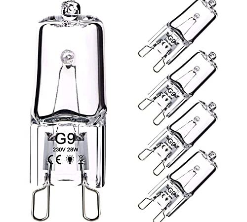 OSDUE Ampoule Halogene G9 28W 230V, 370LM 2800K Blanc Chaud Dimmable, Lampe à Capsule Transparente pour lustres, lampes d'armoire, lampes de paysage, appliques murales(pack de 5)