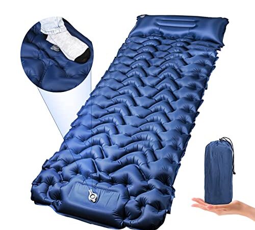 Owelth Matelas Camping Autogonflant, Épaissir Matelas Gonflable 1 Place avec Oreiller, Tapis de Couchage Randonnée Ultra Léger avec Pompe à Pied, Matela Étanche pour Voyages, Tente, Plage