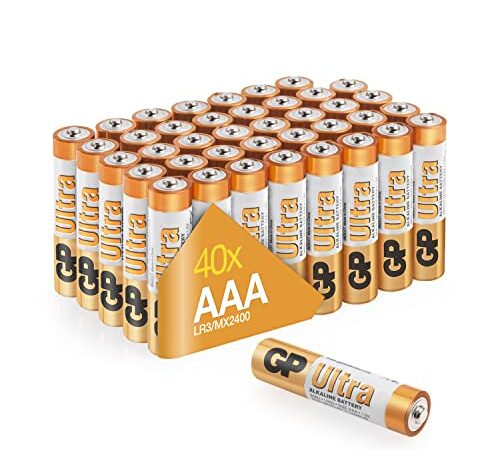 Piles AAA - Lot de 40 Piles | GP Ultra | Batteries Alcalines AAA LR03 1,5v - Longue durée et puissantes