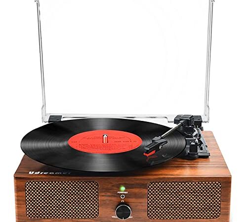 Platine Vinyle Bluetooth, Tourne-Disque Gramophone à l'ancienne avec Haut-parleurs intégrés et entraînement par Courroie USB AVCE 3 Vitesses (Bois Marron)