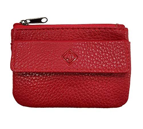 Porte Monnaie Cuir Homme/Femme pour Billets, Carte, Monnaie et clé, 2 Fermetures, Compact, en Plusieurs Couleur (Rouge)-LOLUNA®