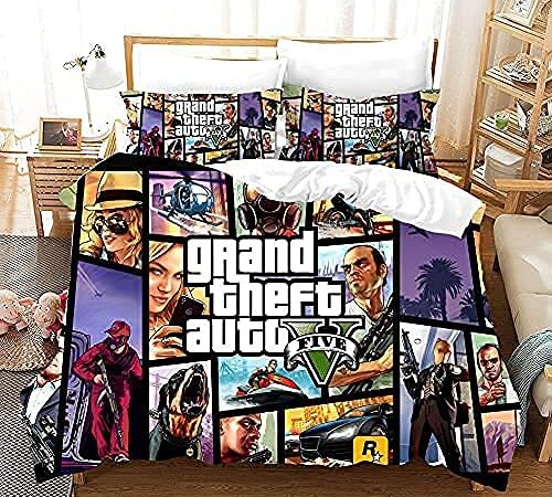 PTNQAZ Parure de lit 3D Game GTA V pour garçons et Enfants avec Housse de Couette et taies d'oreiller pour Enfants (Simple)