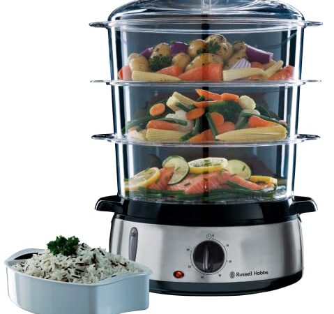 Russell Hobbs Cuiseur Vapeur 9L Programmable Minuteur, Cuisson Légumes, Riz, Œufs - 19270-56