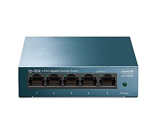 TP-Link Switch Ethernet (LS105G) Gigabit 5 ports RJ45 metallique 10/100/1000 Mbps, Idéal pour étendre le réseau câblé pour les PME et les bureaux à domicile