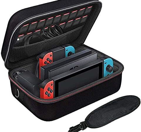 Étui pour Nintendo Switch - LYCEBELL Housse Sacoche de Transport à Coque Rigide Anti Choc pour Console Switch, Dock, Manette Pro, 18 Emplacements pour Cartes de Jeu - Noir