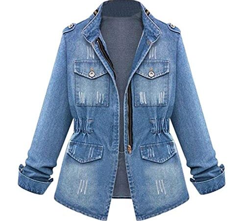 Veste en Jean Femme Grand Taille Pas Cher A La Mode Manteau en Denim Over Size A Manche Longues Slim Fit Hiver Blouson