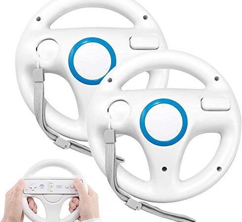 Volant pour Nintendo Wii (2 PCS), PowerLead Volant pour Mario Kart Racing, Volant pour Contrôleur de Jeu Nintendo Wii - Blanc