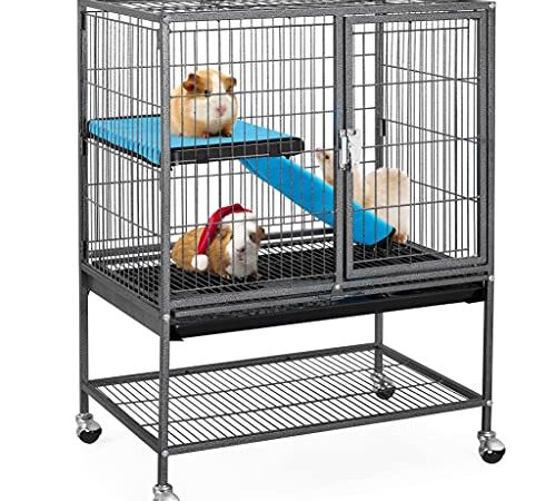 Yaheetech Cage pour Rongeur 2 Niveaux 1 Rampes Cage pour Petits Animaux 2 Portes Plateau Amovible pour Furets/écureuils/Chinchillas 61x42,5x85,5cm