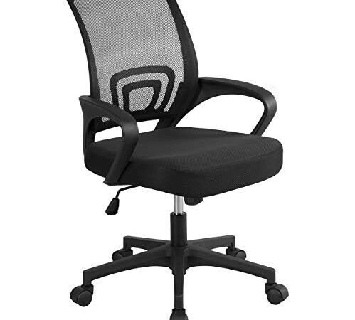 Yaheetech Chaise de Bureau Erconomique à Hauteur Réglable Fauteuil de Bureau Inclinable Siège et Base Plus Larges avec roulettes Pivotantes Noir