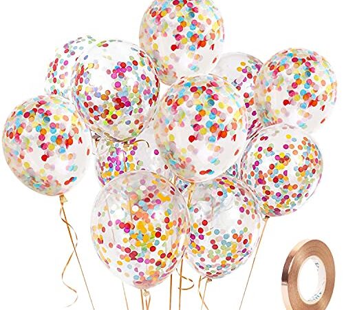 Yiran Lot de 12 ballons à confettis colorés en latex de 30,5 cm avec 1 ballon de rechange et 1 ruban, décorations pour fêtes d'anniversaire, mariages, anniversaires de mariage et célébrations