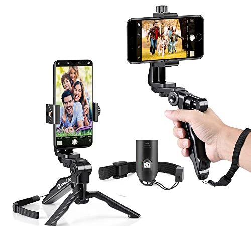 Zeadio Trépied Smartphone Mini, Stabilisateur Poignée avec Support téléphone Télécommande sans Fil pour iPhone et Tous Les téléphones