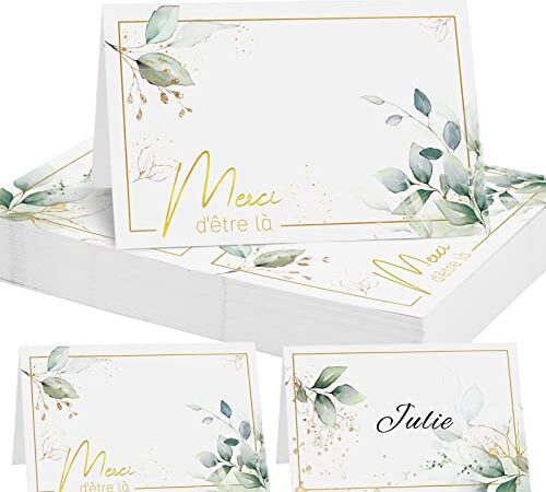 50Pcs Marque Place Mariage avec Lettres Merci d'Etre Là 5x9CM Porte Nom Table Cartons Placement Cartes de Nom Anniversaire pour Table Réceptions Fêtes Evénements Célébrations (A)