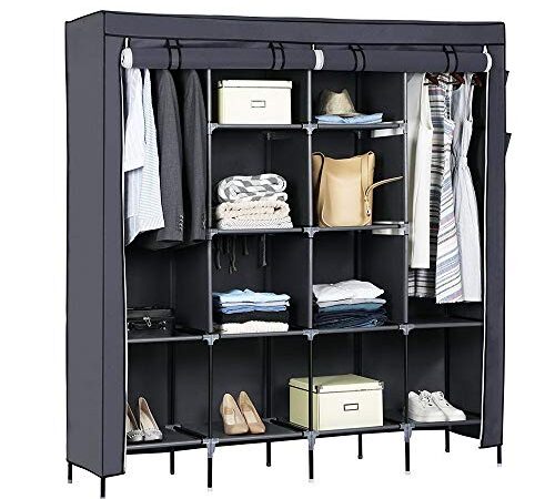 Alightup Armoire de Rangement Dressing Penderie Tissu Garde Robe Portable pour Chambre D'adulte Gris 4 Couches 12 Cubes