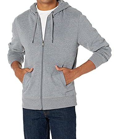 Amazon Essentials Sweat-Shirt à Capuche en Polaire avec Fermeture éclair intégrale (Grandes Tailles Disponibles) Homme, Gris Clair Chiné, L