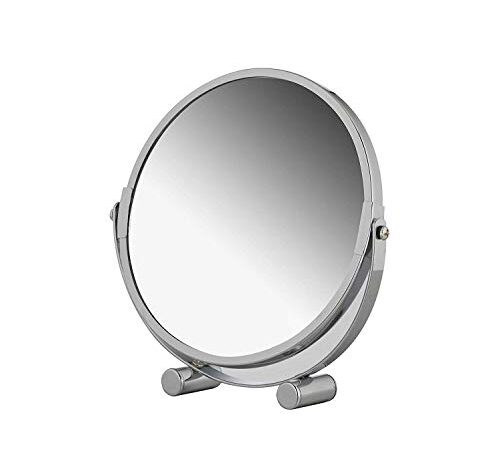 axentia Miroir Cosmétique Grossissant 3x, Miroir de Maquillage Rasage Double Face, Miroir à Poser Chromé, 17 x 0,2 x 17 cm, Miroir sur Pied Pivotant à 360° pour Salle de Bain