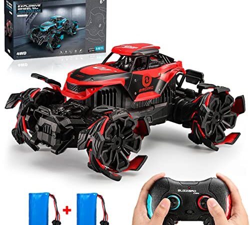 BMSARE Voiture Telecommandé Tout Terrain, Voiture RC 1:12, 2,4GHz 4WD Haute Vitesse Voiture Jouet Monster Buggy Tout Terrain Crawlers avec 2 Batteries 1200mAh pour Enfants et Adultes Cadeau (Rouge)