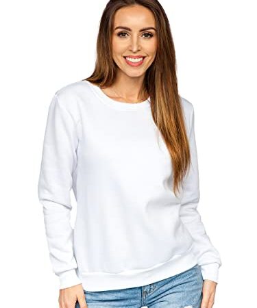 BOLF Femme Sweat-Shirt Sweat Manches Longues Temps Libre Sport Fitness Outdoor Basic Casual Style W01 Blanc S [A1A]