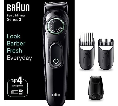 Braun Series 3 Tondeuse Électrique À Barbe Pour Hommes, Avec 4 Outils De Coiffage, Lame Ultra Affûtée, 40 Réglages De Longueurs, Rechargeable, 50 Min D'autonomie, BT3421