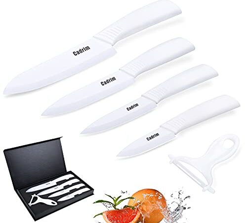 Cadrim Couteau en céramique Ensembles de couteaux de cuisine Couteaux chef pour Couper Fruits Légumes Viande 5pcs/Set (Blanc)