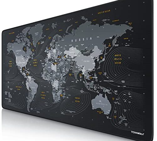 CSL Tapis de souris XXL Speed Gaming Titanwolf - Carte du monde - 900 x 400 mm - XXL - Grande taille - Améliore la précision et la vitesse